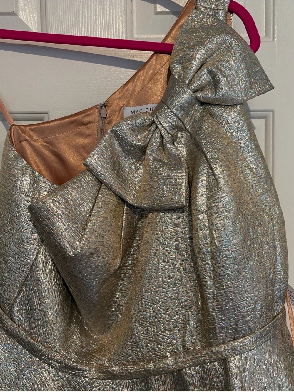 NWT Mac Duggal One-Shoulder 67890 Oyster  Metallic Ball Gown - Picture 5 of 11
